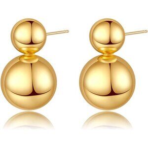 Gold Ball Drop Earrings – Elegant Double Bead Dangle Studs